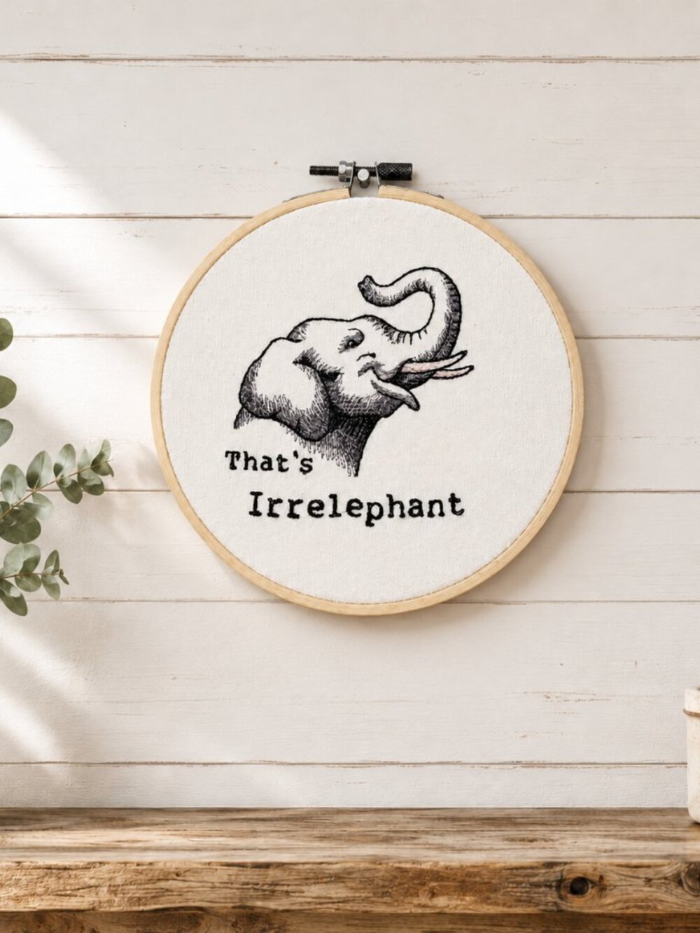 Thats Irrelephant Embroidery Hoop Wall Art, 6 Inch Embroidery Decor